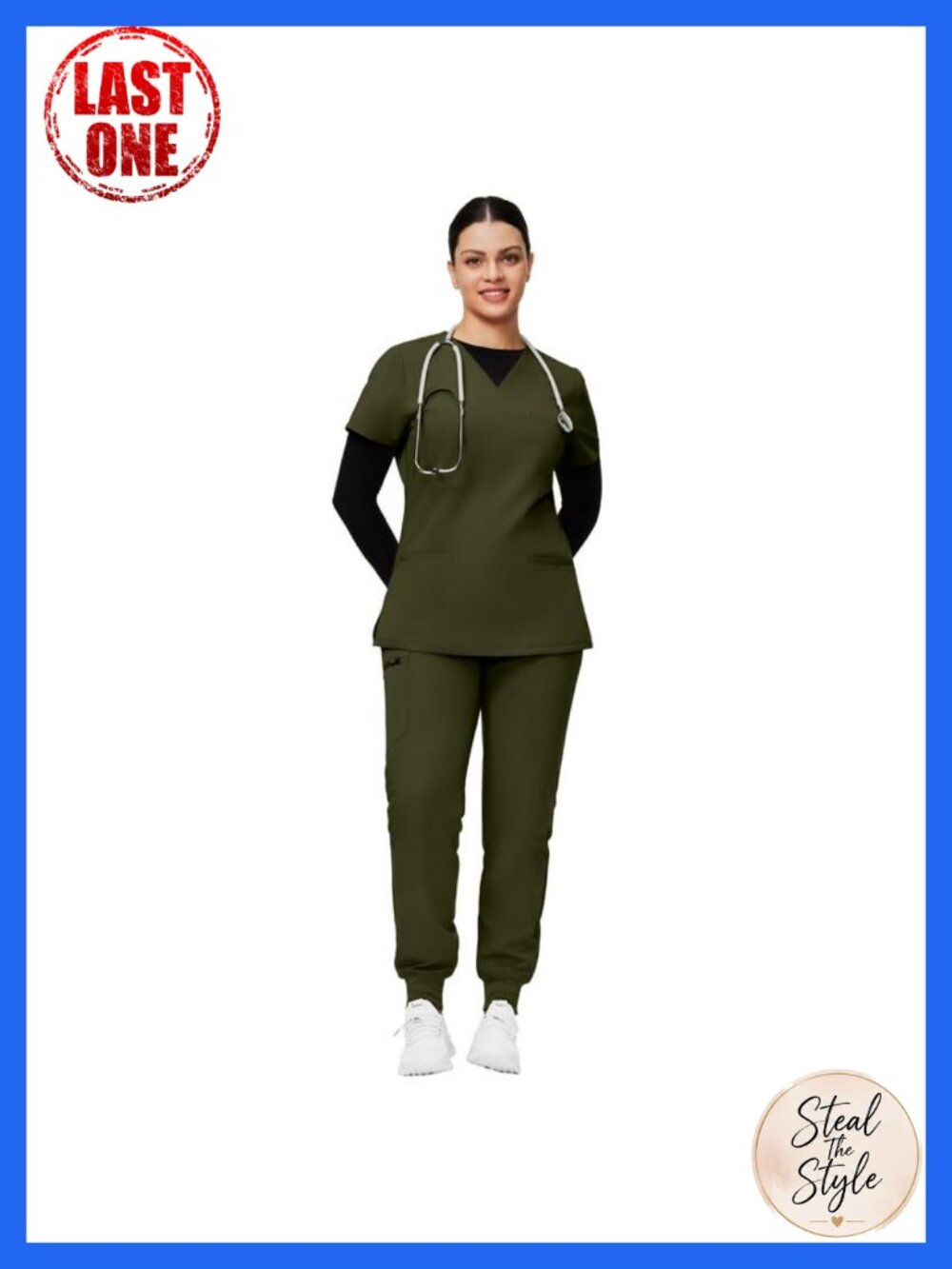 Women's Scrub Set V-Neck Top Jogger Pants 4-Way Stretch 8 Pockets Medical